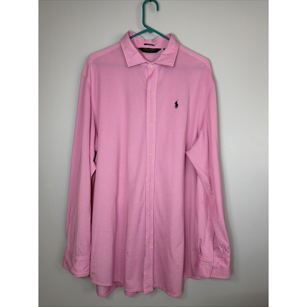 Ralph Lauren Button Polo Pink Long Sleeve Shirt Cotton Blend XXL Mens Golf